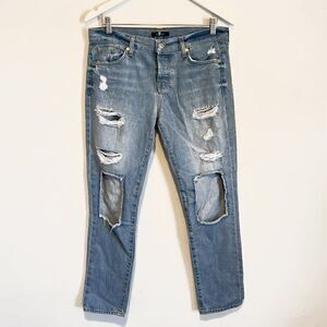 7 For All Mankind 7FAMK Light Wash Destroyed Button Fly Jeans